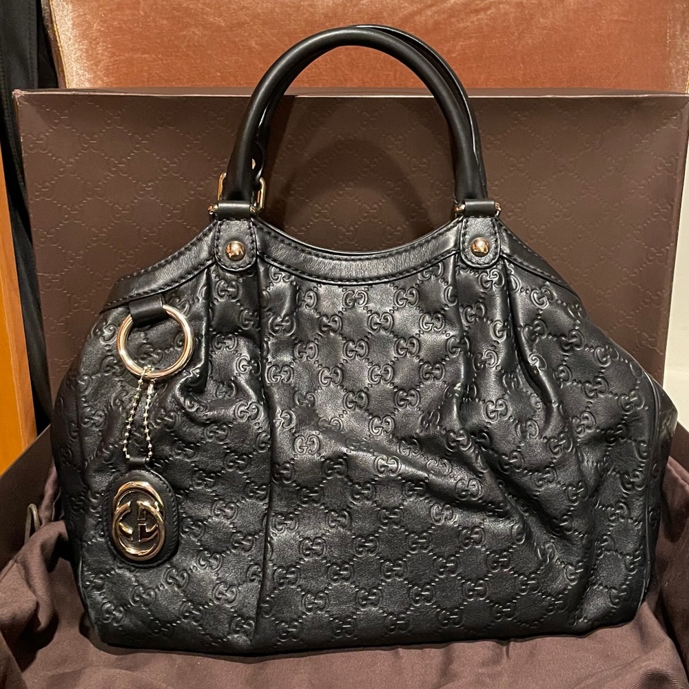 Black leather Gucci Tote